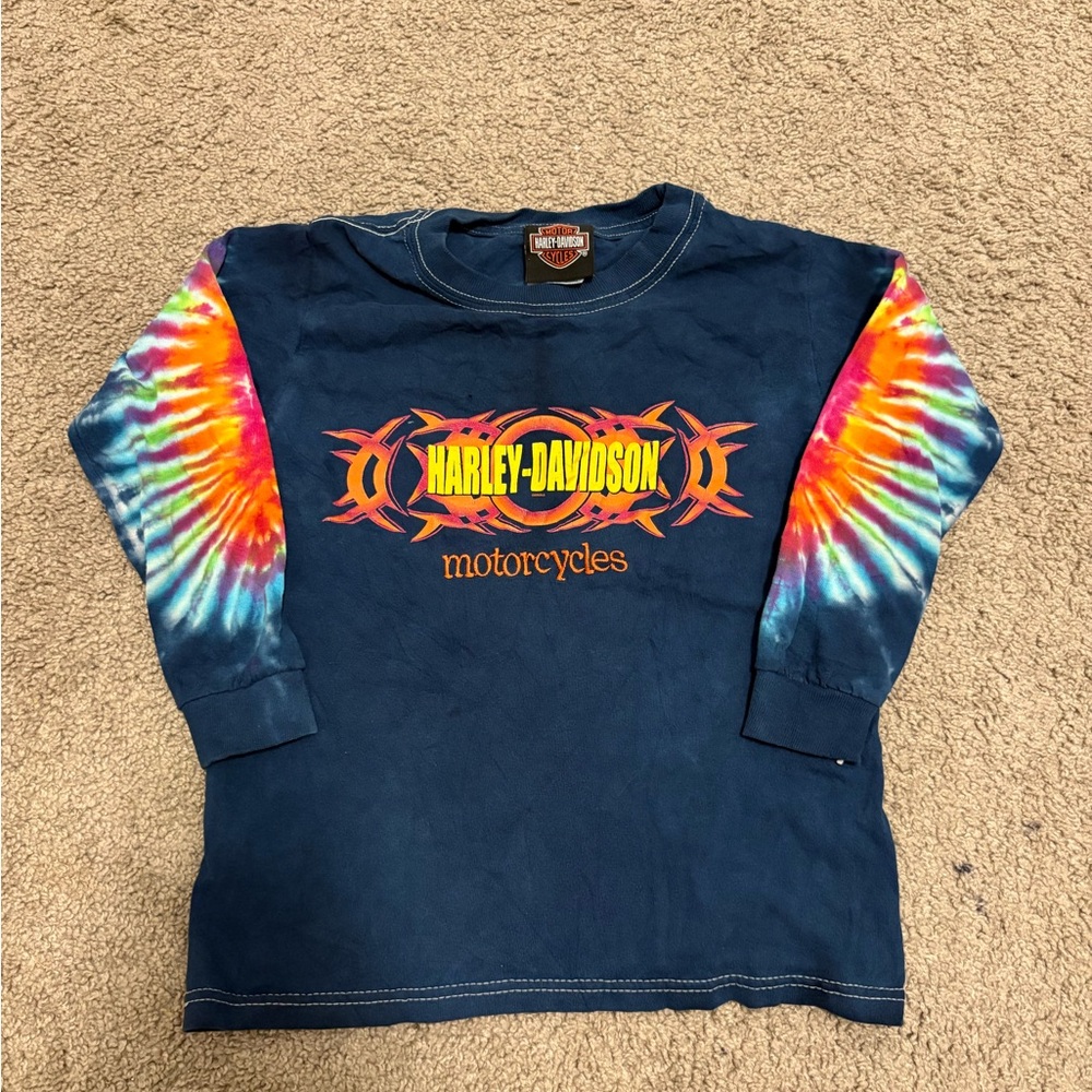 Harley-Davidson Kids Long Sleeve Tie-Dye Shirt - Navy and Multicolor